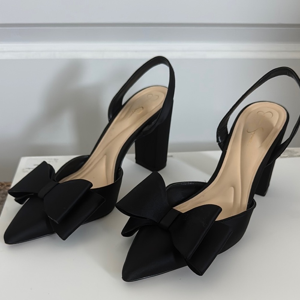 Jessica Simpson Black Slingback Heels with Bow